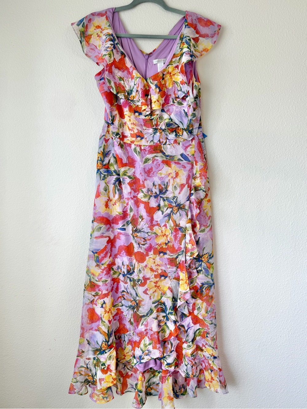 London Times Floral Print Ruffle Dress Women's Cottagecore Pastel Size 10 - Picture 3 of 12